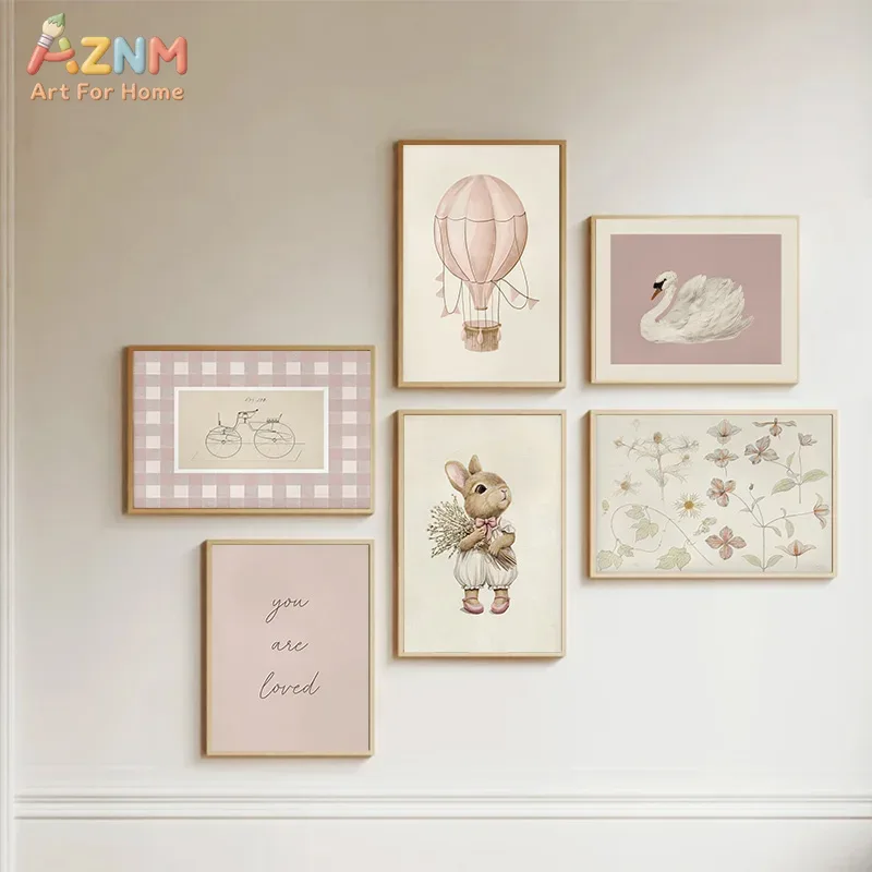 Baby Nursery Vintage Decor - AZNM Boho Tavşan Sıcak Hava Balonu