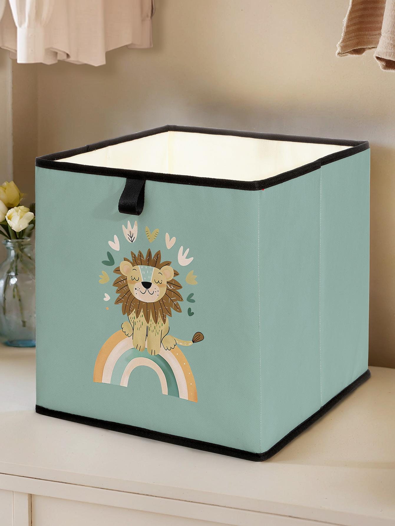Baby Nursery Wardrobe - Sevimli Aslan Gökkuşağı Baskılı Katlanabilir Saklama