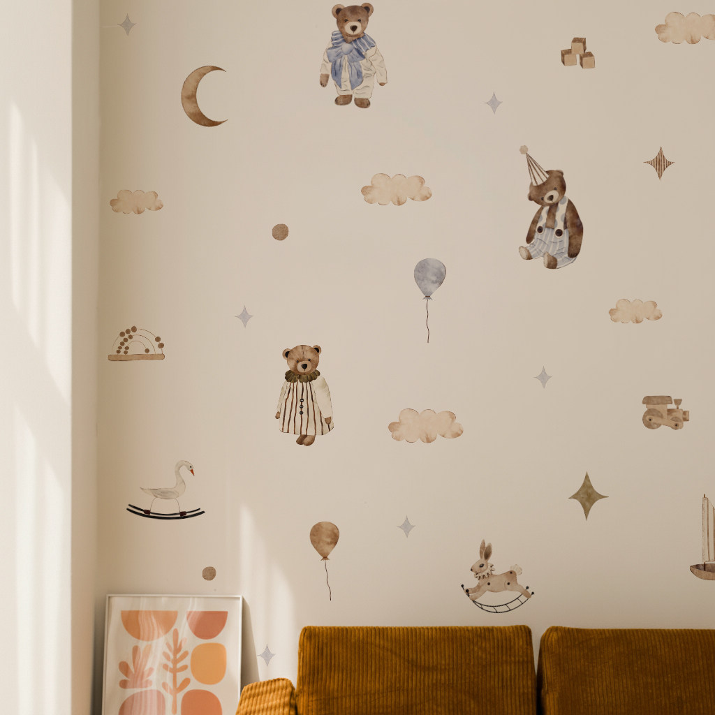 Baby Nursery Vintage Decor - Boho Duvar Çıkartmaları Vintage Sevimli Oyuncak