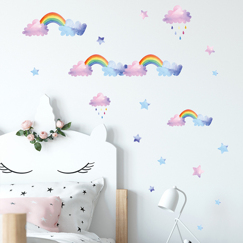 Baby Nursery Wardrobe - Karikatür Bulut Gökkuşağı Duvar Çıkartmaları Bebek