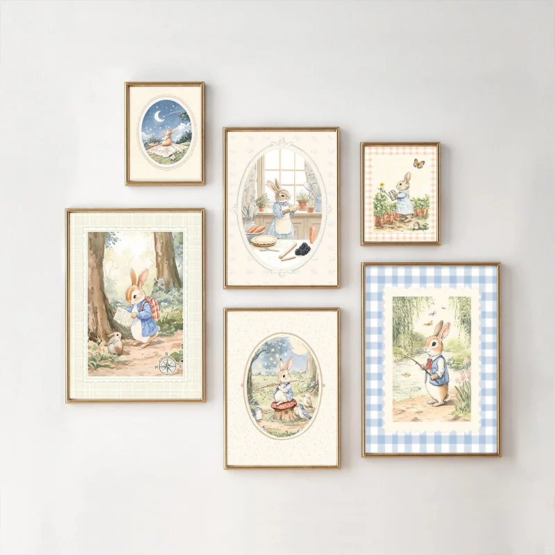 Baby Nursery Vintage Decor - Vintage Boho Mavi Ekose Tavşan İlham