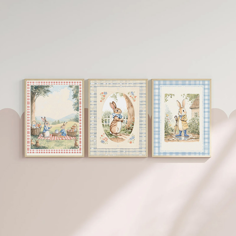 Vintage Boho Mavi Ekose Tavşan - Baby Nursery Vintage Decor incelemesi ve fiyatı