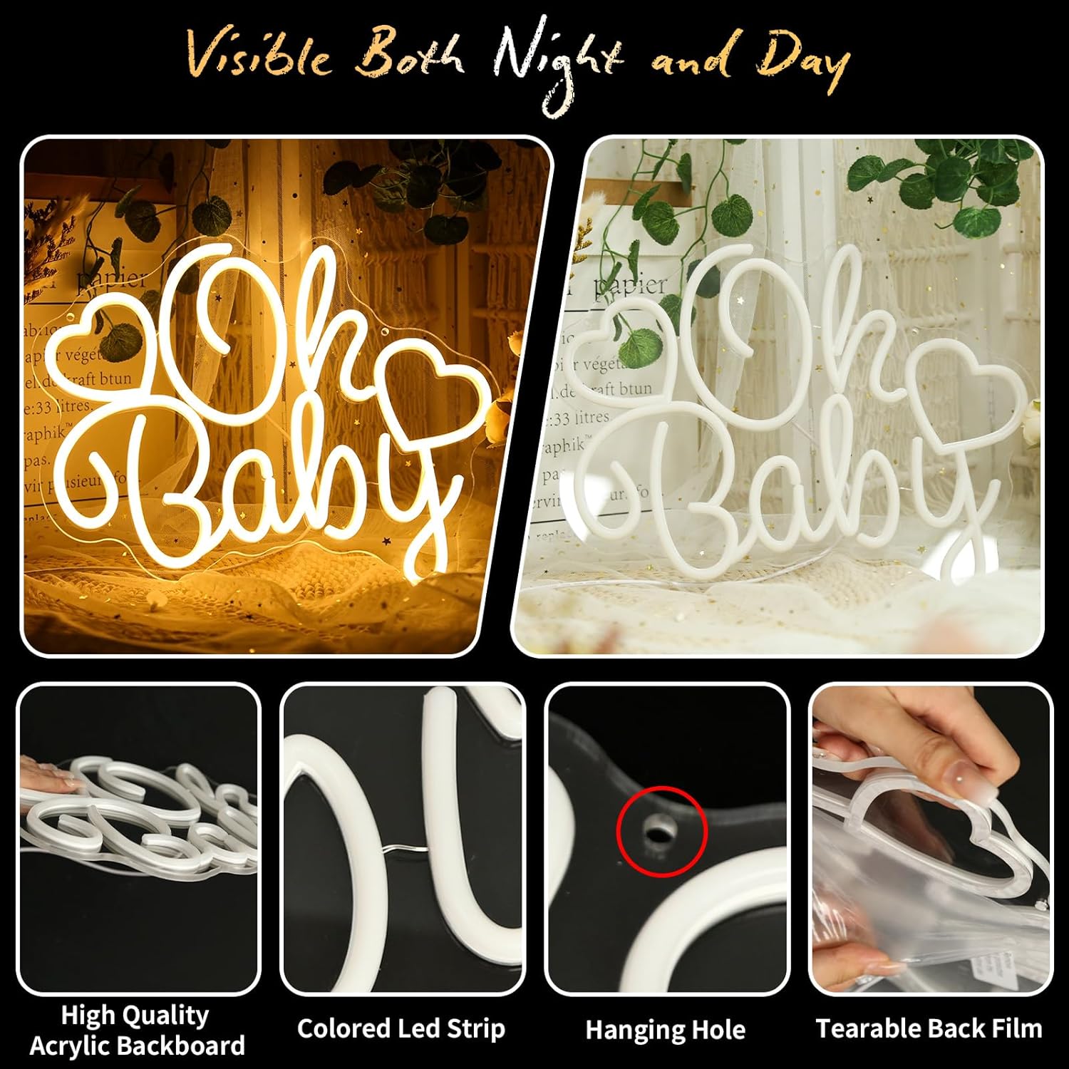 Oh Baby Neon Tabela LED Işık U - Baby Nursery Wall Lights incelemesi ve fiyatı