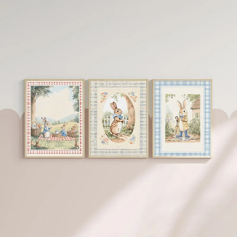 Vintage Boho Mavi Ekose Tavşan - Baby Nursery Vintage Decor incelemesi ve fiyatı